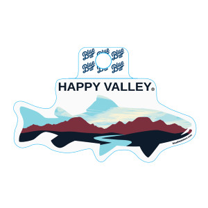 sticker Happy Valley with landscape in trout shape